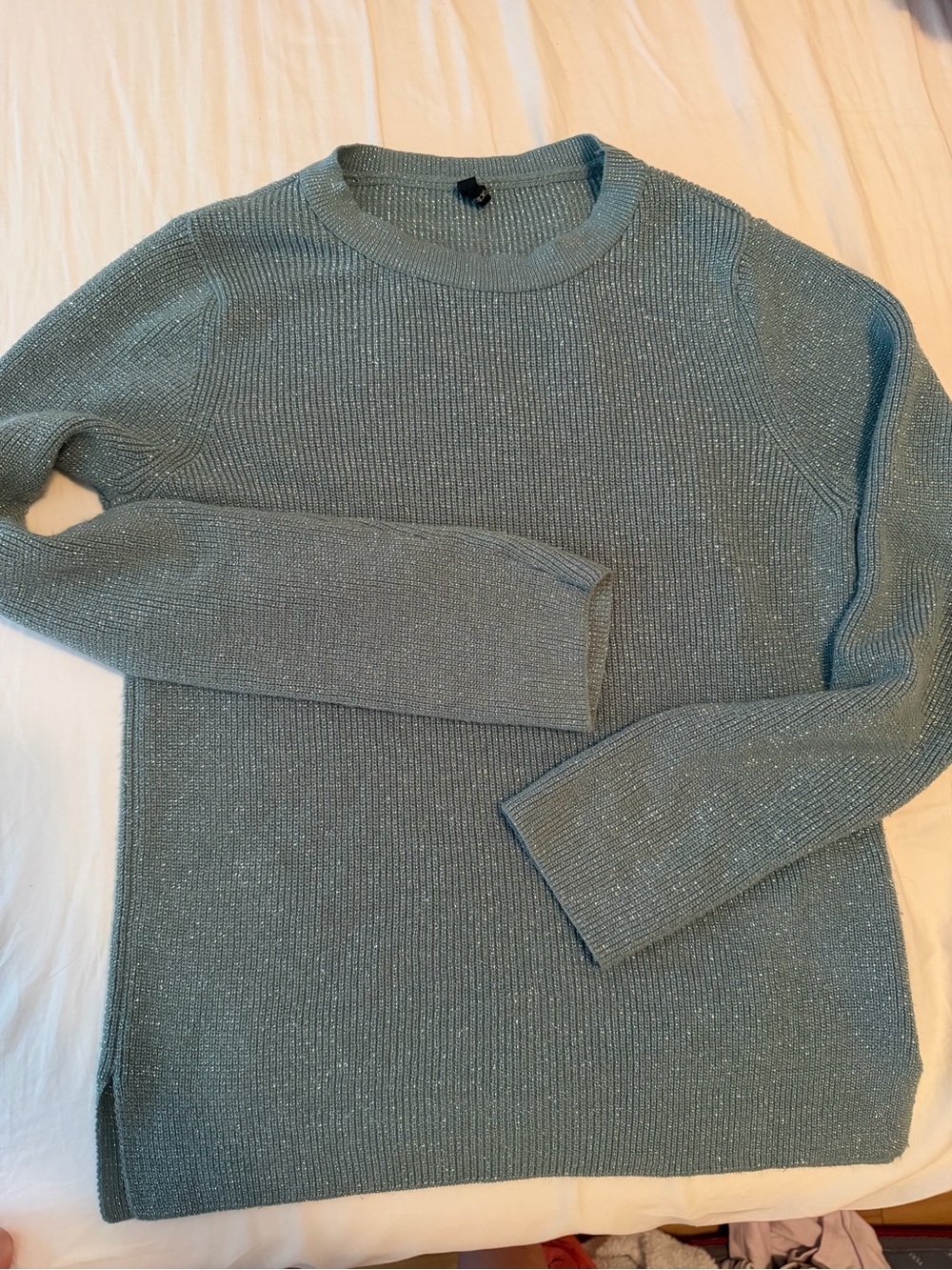 H&M Women's Crewneck Sweater in Sage Green with Metallic Sheen
